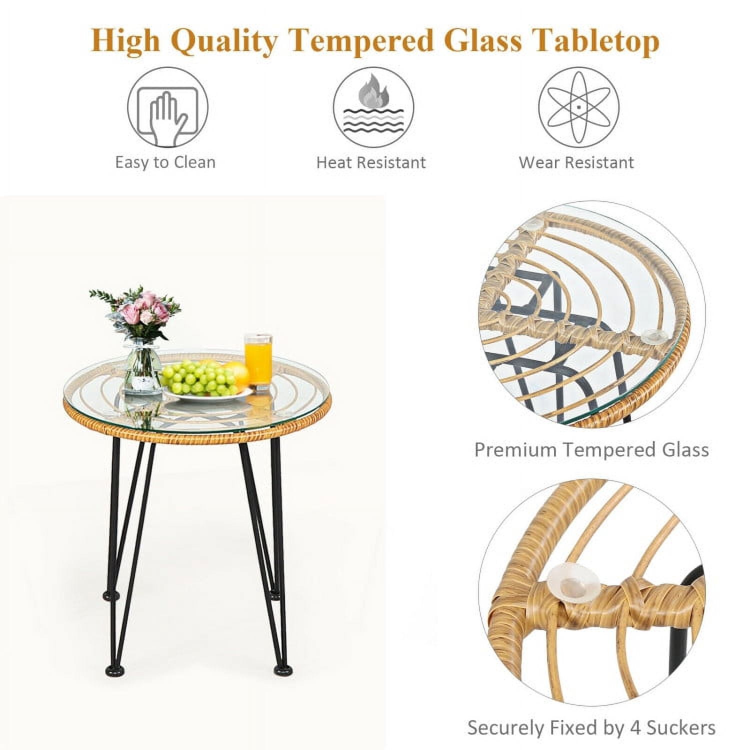 Aimee Lii 3 Pieces Rattan Furniture Set with Cushioned Chair Table, Outdoor Patio Furniture, White Aimee Lii 3 Pieces Rattan Furniture Set with Cushioned Chair Table, Outdoor Patio Furniture, White