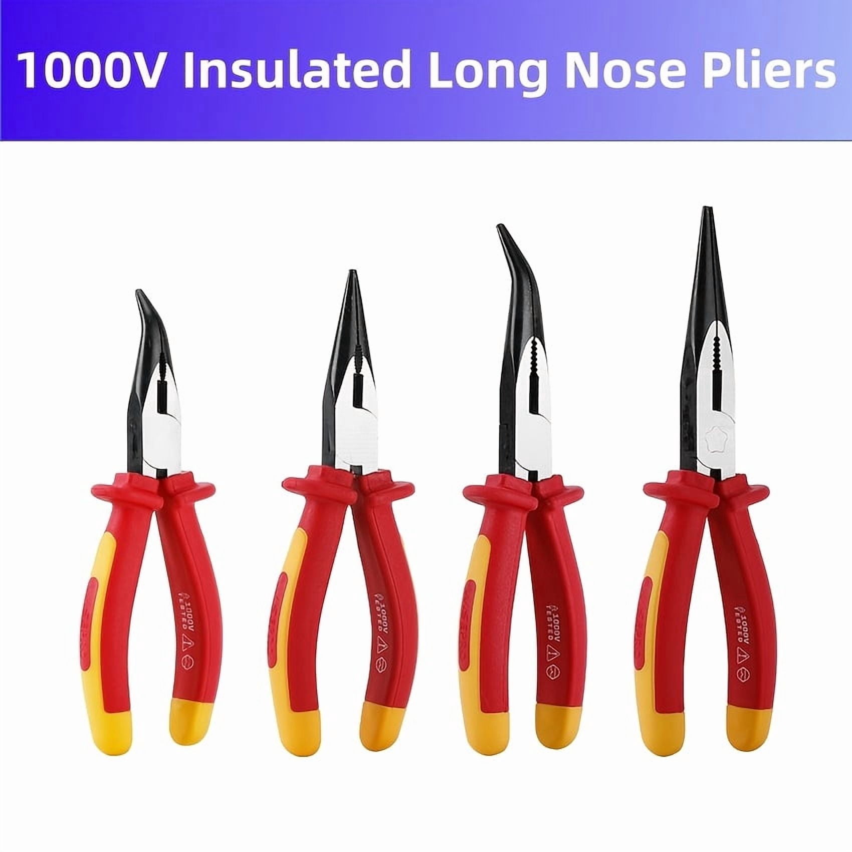 6/8 Inch 1pc Insulated Long Nose Pliers, with Straight/Curved Nose Insulated Long Nose Side Cutters Suitable for Electrician Electrical Tasks, Wires And Projects