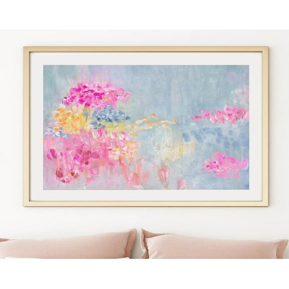 Miluva Floral Wall Art Horizontal Wall Art, Floral Hot Pink Flowers Art, Living Room Wall Art ,Decor For Living Room Bedroom, 8x12 UNFRAMED