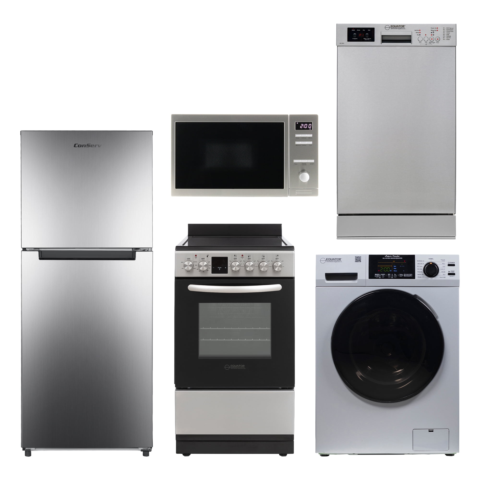 Equator TINY HOME ULTRA COMPACT APPLIANCE PACK- Combo Washer-Dryer+Dishwasher+Cooking Range+Refrigerator+Microwave
