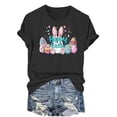 thumbnail image 5 of Aobny Easter Cute Women's Leisure T-Shirts Rabbits Black Clothes Short Sleeve Crew Neck Bunnies Adults Clothes, 5 of 6