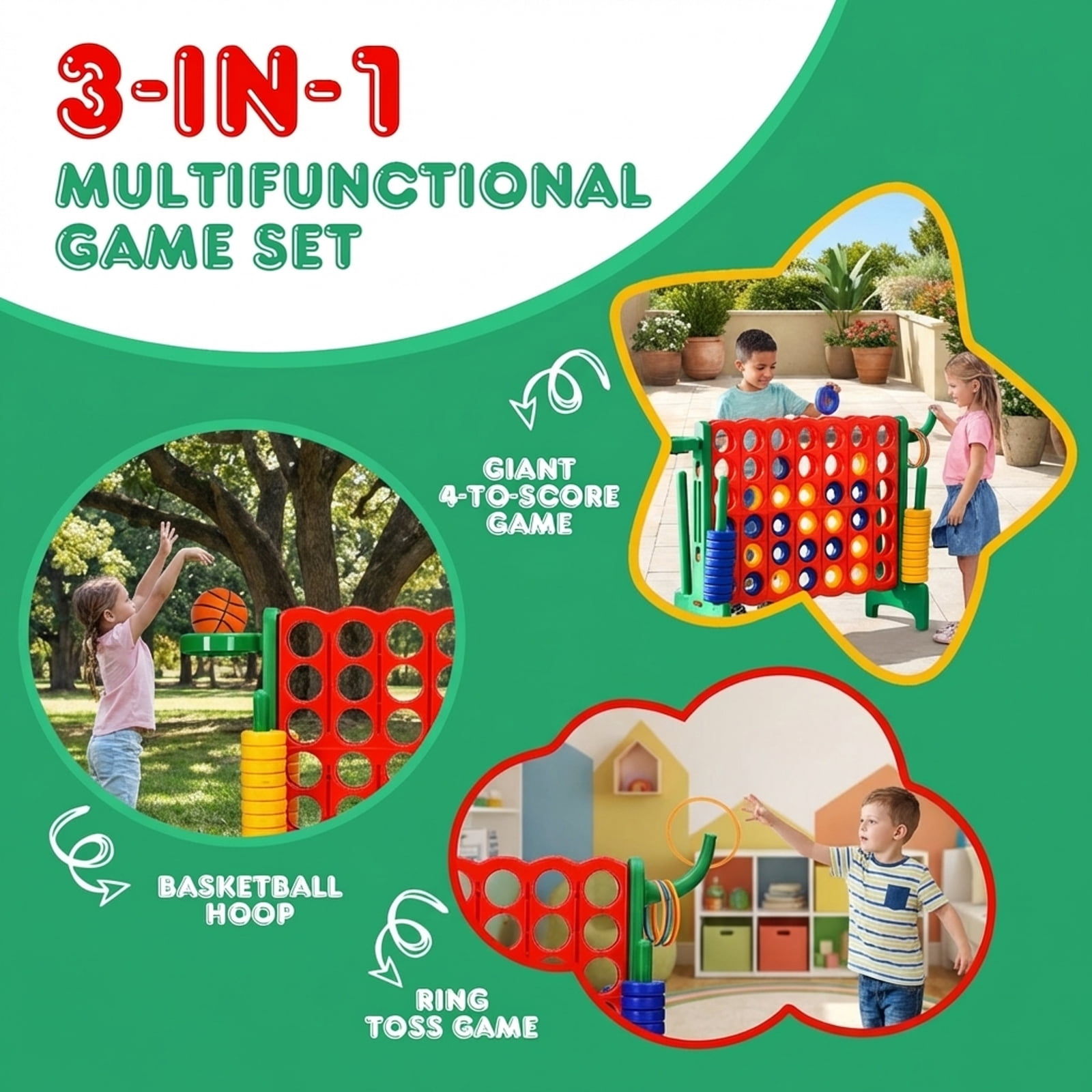 Redsmile 2.5Ft 4-to-Score Giant Game Set in Green - Family Game Night Entertainment for All Ages Indoor Outdoor Yard Party Fun