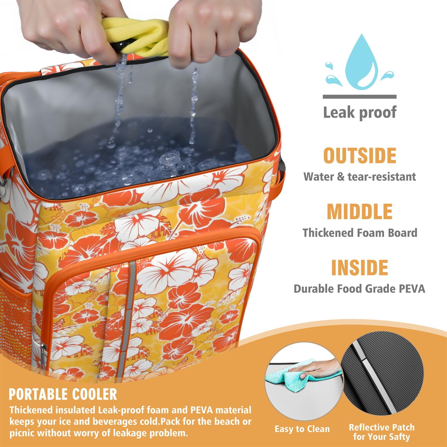 Travel Cooler Bag - Pioneer Flower Floral Print Pattern Camping Beer Cooler Backpack with Bottle Opener- Waterproof Insulated Picnic Backpacks - Cooler Bag for Beach