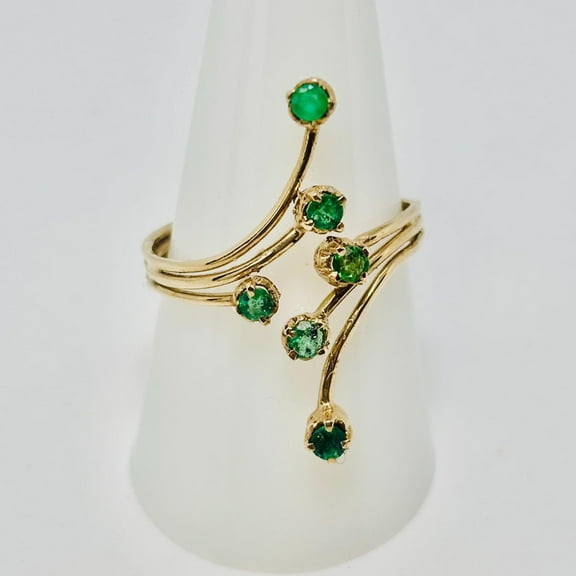 10k Yellow Gold Plated Multi-Stone Emerald Ring | Unique Adjustable Statement Jewelry for Women | Modern Gold Band Gift for Her