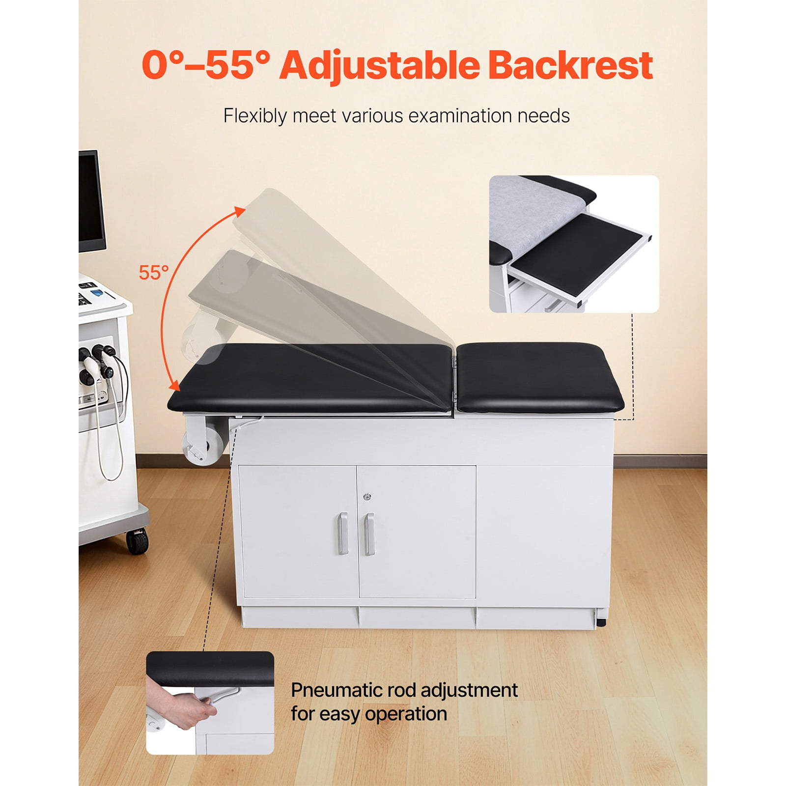KFFKFF Professional Medical Examination Table with Adjustable Backrest, Therapy Bed Featuring Locking Cabinet, Two Drawers, Paper Roll Holder, Step Stool, and Leg Support, 500 lbs Capacity
