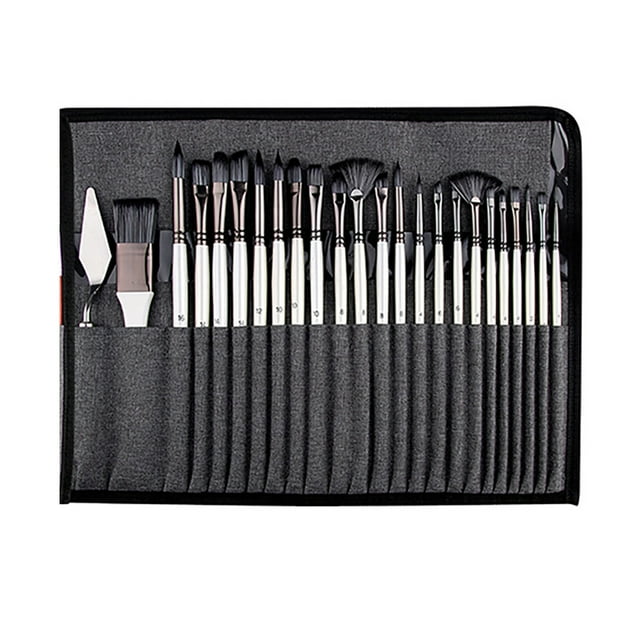 Juego de pinceles para pintar óleo, acuarela, acrílico, madera, con bolsa de lona, 25 unidades, HB‑8621BB, color blanco