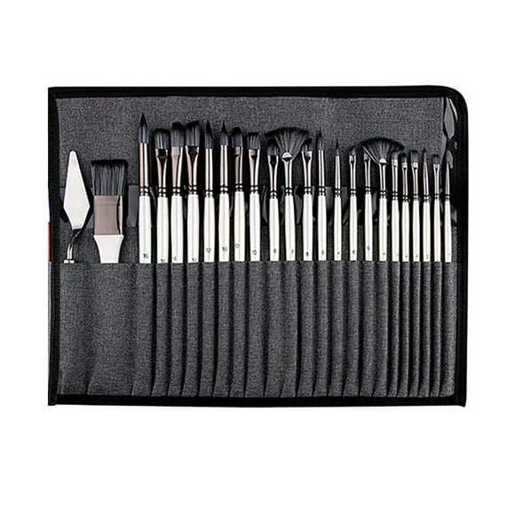 Ensemble de 25 Pinceaux en Nylon, Colle Premium pour Aquarelle à l'Huile, Artiste Acrylique, Pinceau en Bois pour Sac en Toile, Adapté pour Huile, Aquarelle et Acrylique