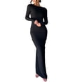 thumbnail image 1 of SUNSIOM Robe Longue Moulante pour Femmes Couleur Unie Col en V Profond Froncée Manches Longues Élégante Ajustée Soirée Club Robe d'Été, 1 of 6