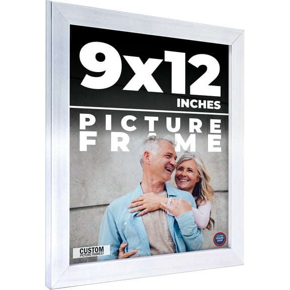 9x12 Silver Metallic Wood Frame - 'Brushed Steel' Thin - Great for Posters, Photos, Art Prints,