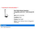 thumbnail image 2 of Rear Right Window Regulator - Compatible with 2016 - 2020 Honda HR-V 2017 2018 2019, 2 of 2