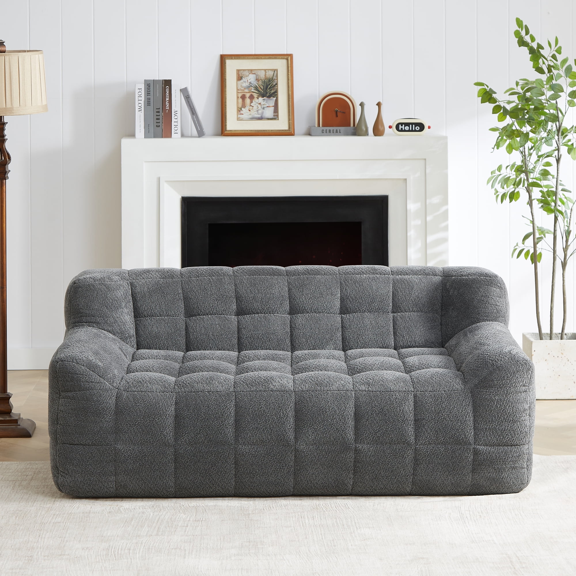 Jopath 65" Oversized Loveseat Sofa Deep Seat Corduroy Couch,Full Compression Sofa,No Assembly Required,Grey
