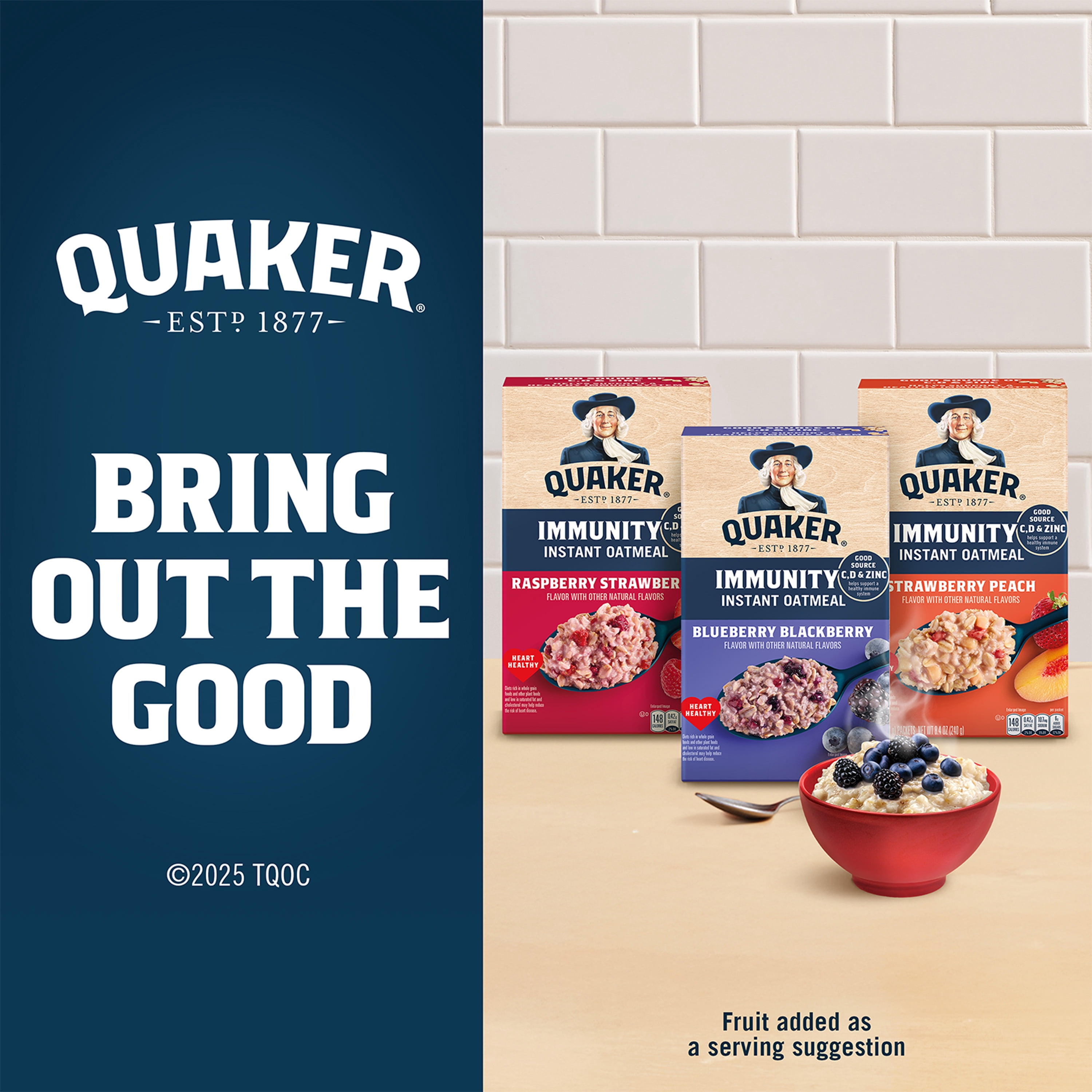 (6 pack) Quaker Immunity Instant Oatmeal, Strawberry Peach, Good Source of Vitamins C, D, & Zinc, Whole Grains, 1.41 oz packets, (6 Pack)