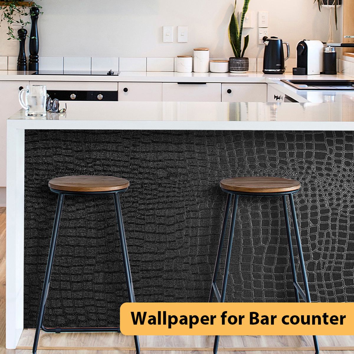 Arthome 17"×393" Black Crocodile Peel and Stick Wallpaper,Charcoal Black Alligator Textured Contact Wallpaper Self-Adhesive Waterproof Embossed Easy Peel Off Wallpaper for Cabinet Bedroom Bathroom