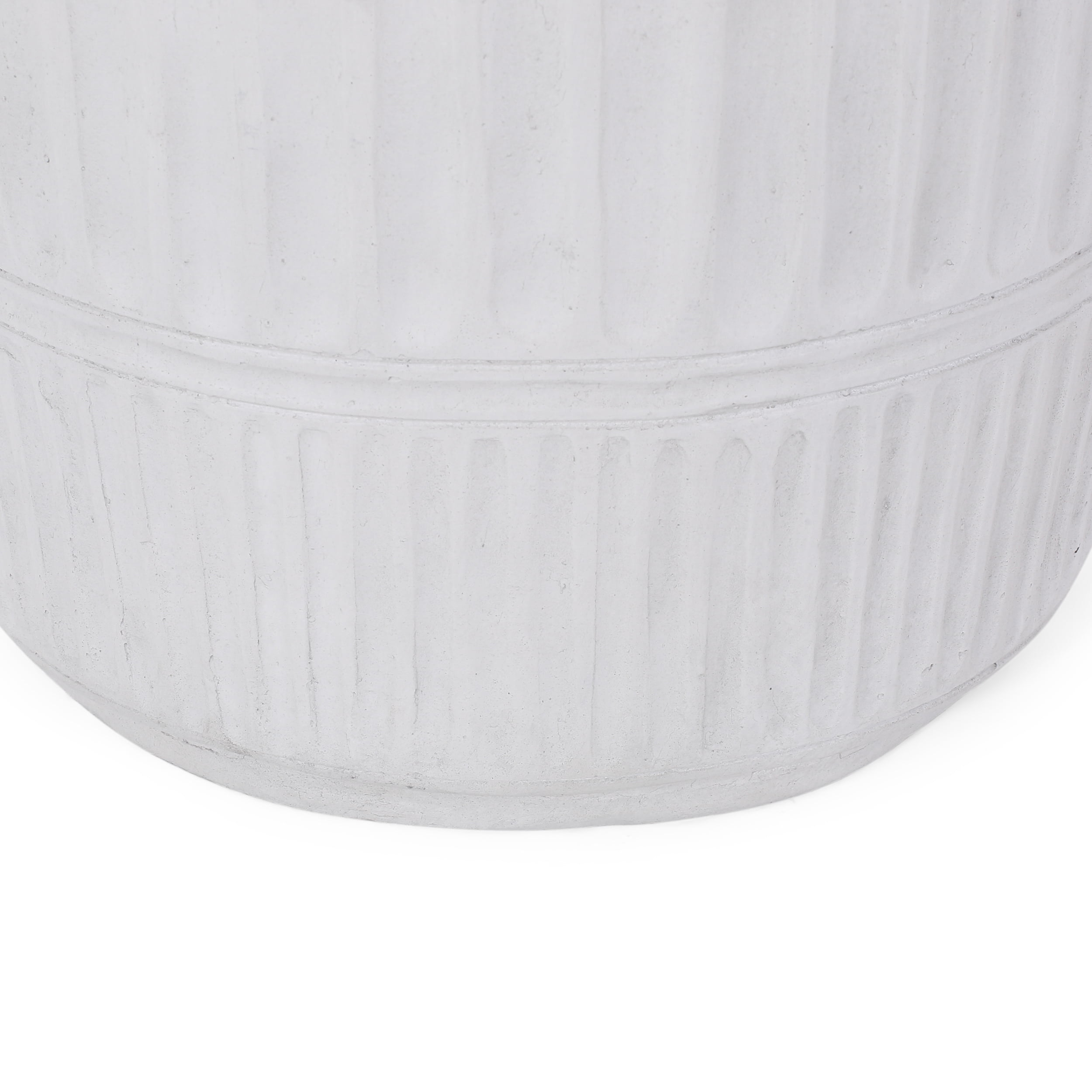 Outdoor Fluted Texture End Table, Lightweight Concrete Material for Patio Garden, White