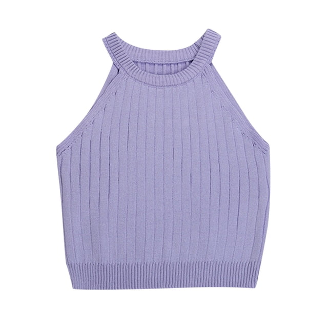 HBFAGFB Débardeurs pour Femmes Mode Col Rond Ajusté Sans Manches T-Shirt Polyvalent Violet Taille G
