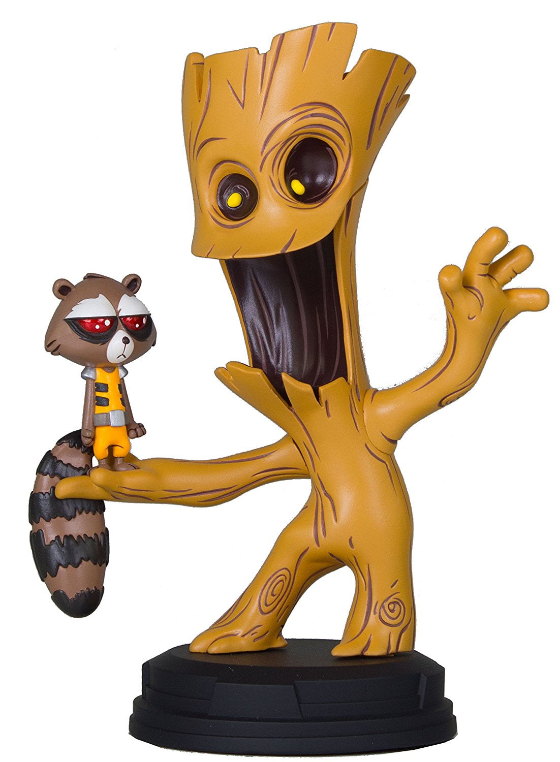 groot and rocket raccoon statue