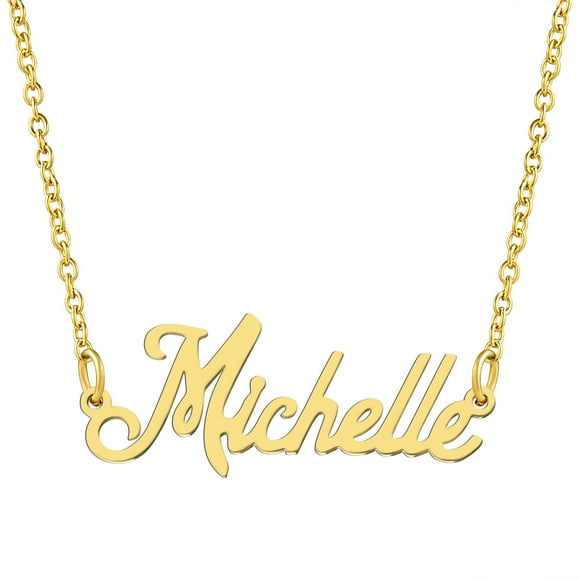 KISPER 18K Gold Plated Stainless Steel Personalized Name Pendant Necklace, Michelle