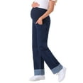 thumbnail image 4 of INSPIRE CHIC Women Maternity Jeans Straight Leg Cuffed Comfy Stretch Over Belly Support Pregnant Denim Work Pants XXL Black Blue, 4 of 6
