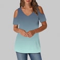 thumbnail image 7 of CHUMUD Womens Cold Shoulder Tops Gradient Color V Neck Short Sleeve Summer T Shirts Basic Tees, 7 of 7