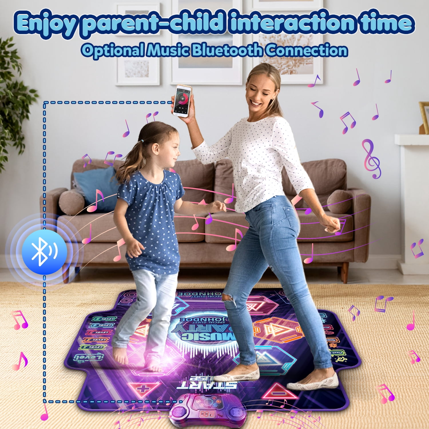 Beefunni Dance Mat Toys for 3-12 Years Old Kids Toddler, Light up Wireless Music Dance Game Toys Gift for Girls Boys