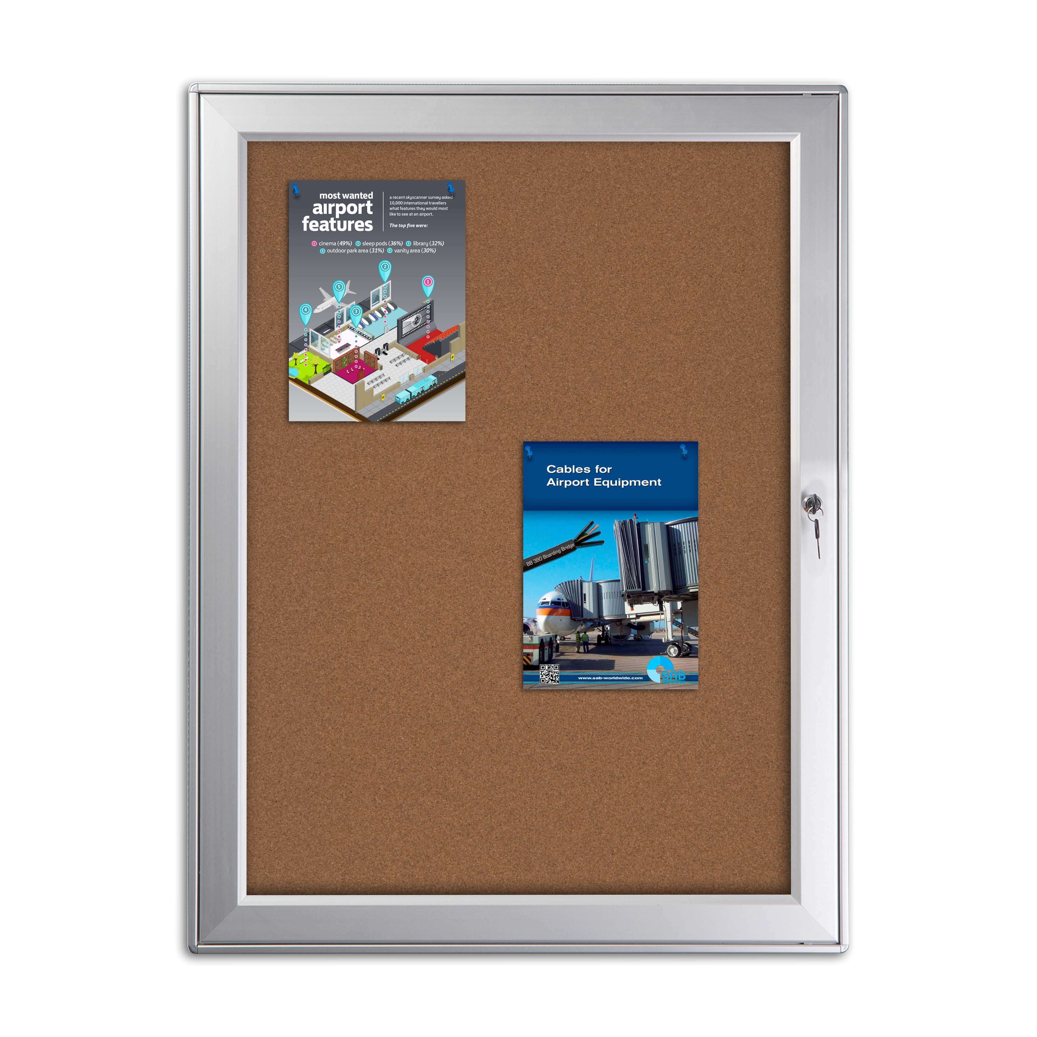 M&T Displays Weatherproof Aluminum Enclosed Cork Bulletin Board 32x42 Silver, 9x(8.5x11) Noticeboard
