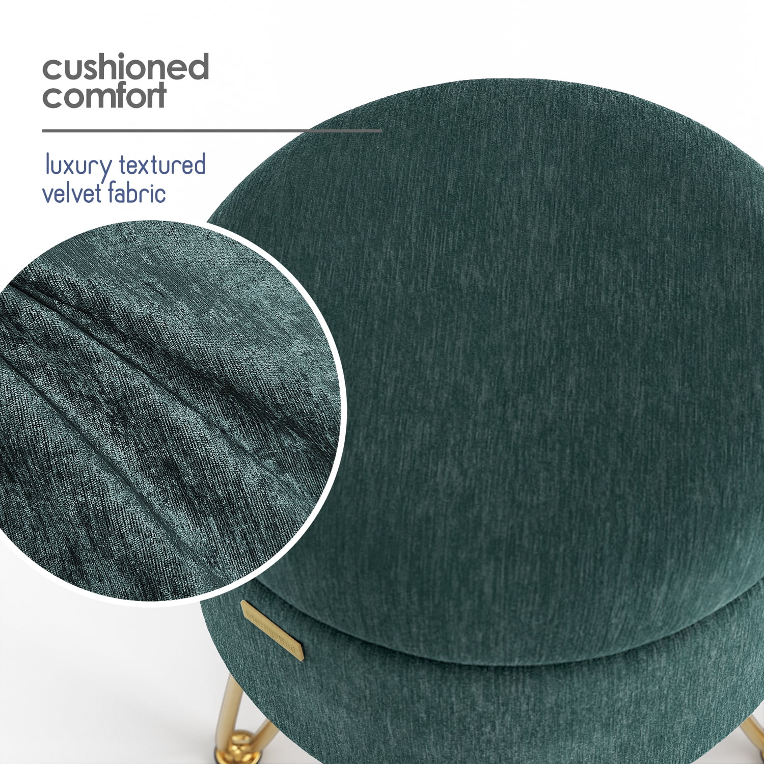 LammaLoe Small Round Ottoman with Storage, Textured Velvet Ottoman Foot Stool with Lid, Upholstered Vanity Stool for Living Room & Bedroom, Green
