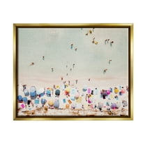 Stupell Aerial Beach View People Swimming Landscape Photography Gold Floater Framed Art Print Wall Art