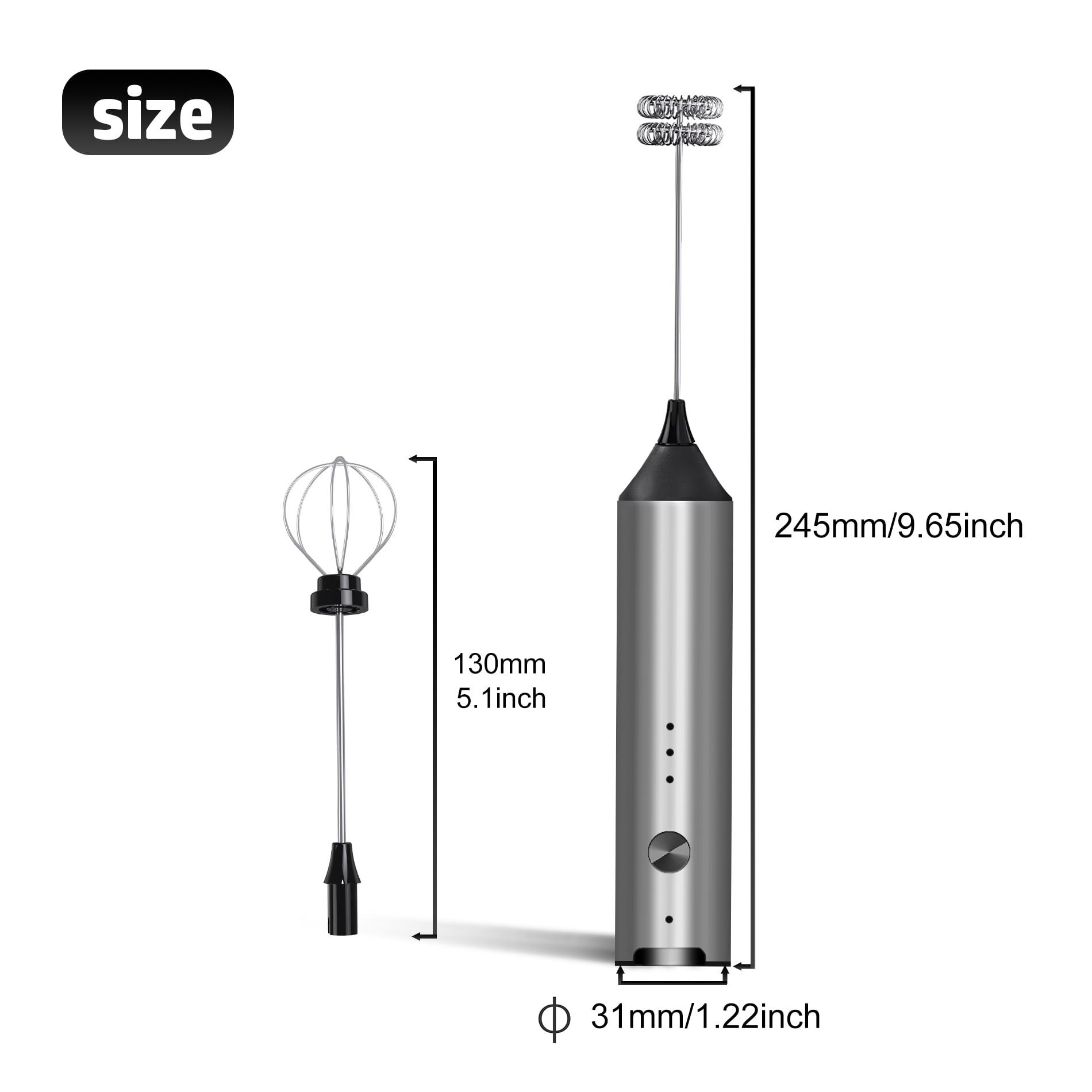 Milk Frother Handheld, Type C Rechargeable Electric Whisk Coffee Frother Mixer for Coffee, 3 mixing Speeds Mini Milk Foamer Drink Mixer with 2 Whisks for Coffee Matcha Frappe Latte Cappuccino
