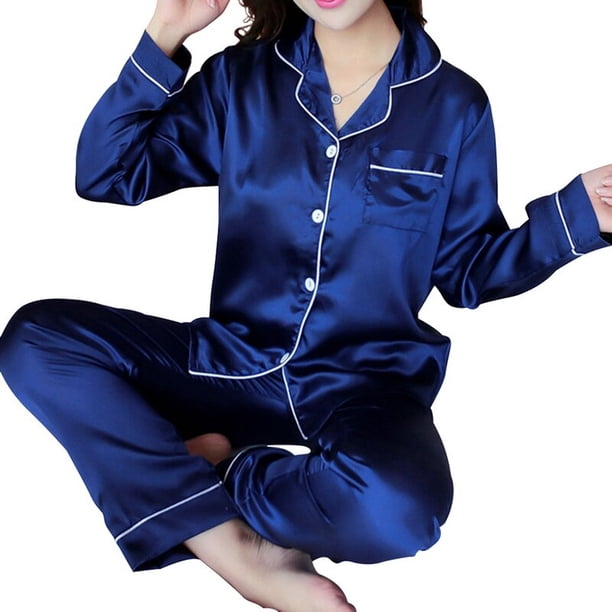 Conjunto de pijama de seda para mujer, de 2 piezas ropa de dormir, pantalones de manga larga para el hogar, ropa de noche qym unisex