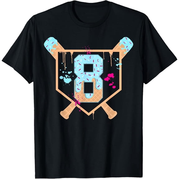 Baseball 8 Year Old Ice Cream Drip 8th Birthday Boy Number 8 T-Shirt, T-Shirt for Kids Youth, 180gsm, 100% Cotton