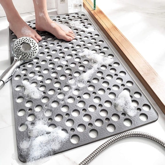 PLERISE 30x17 in Non Slip Bathtub Mat, Anti Skid Shower Mat with Strong Suction Cups and Quick Drain Holes, Machine Washable, Gray