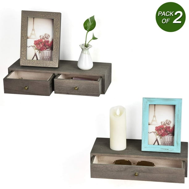 Joyx Wall Shelves With Drawer Rustic Wood Floating For Storage And Display Multiuse As A Nightstand Or Bedside Shelf Set Of 2 Weathered Grey Com - Grey Wall Shelf With Drawers Joyx Wall Shelves With Drawer Rustic Wood Floating For Storage And Display Multiuse As A Nightstand Or Bedside Shelf Set Of 2 Weathered Grey Com - Grey Wall Shelf With Drawers