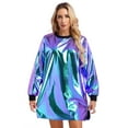thumbnail image 2 of YONGHS Women Shiny Rave Outfits Long Sleeve T-Shirt Dress Loose Mini Dress Disco Dance Clubwear Holographic Blue L, 2 of 7