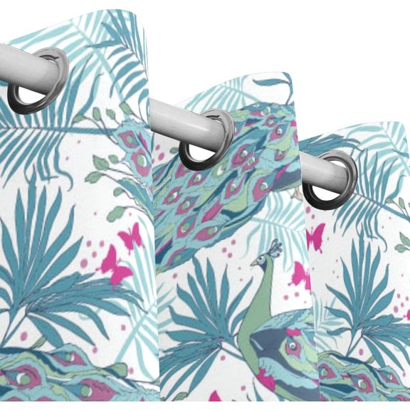 Coolnut Window Curtains Beautiful Peacocks and Palm Leaves Thermal Insulated Blackout Grommet Printed Window Treatment Drapes - 84x55 in - Polyester 2 Panels