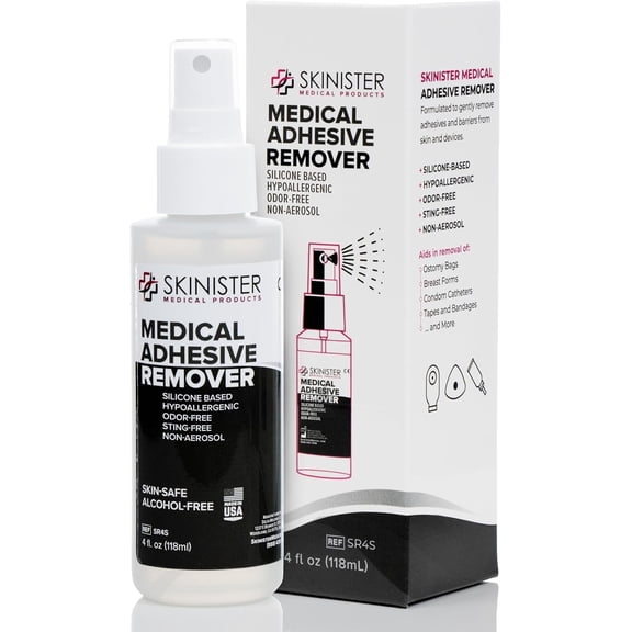 Skinister Medical Adhesive Remover for Skin | Wig, Ostomy, Tape, and Bandage Adhesive Remover | Silicone-Based, Hypoallergenic, Sting-Free | 4oz Spray