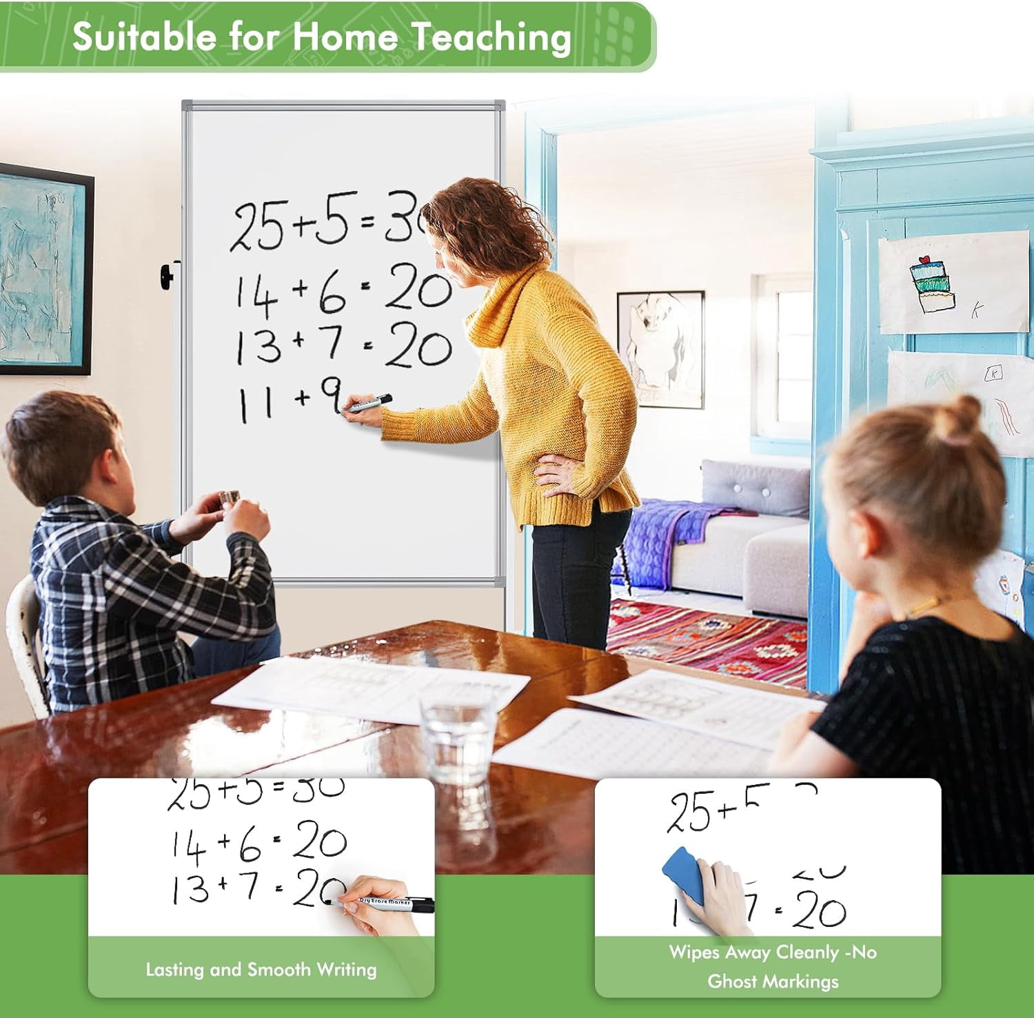 Mobile Whiteboard 32x48 Inch Height Adjustable - Double-Sided Magnetic Dry Erase Board