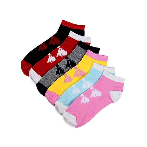 6-Pack Adorable Ribbon Print Assorted Multicolor Ankle Socks