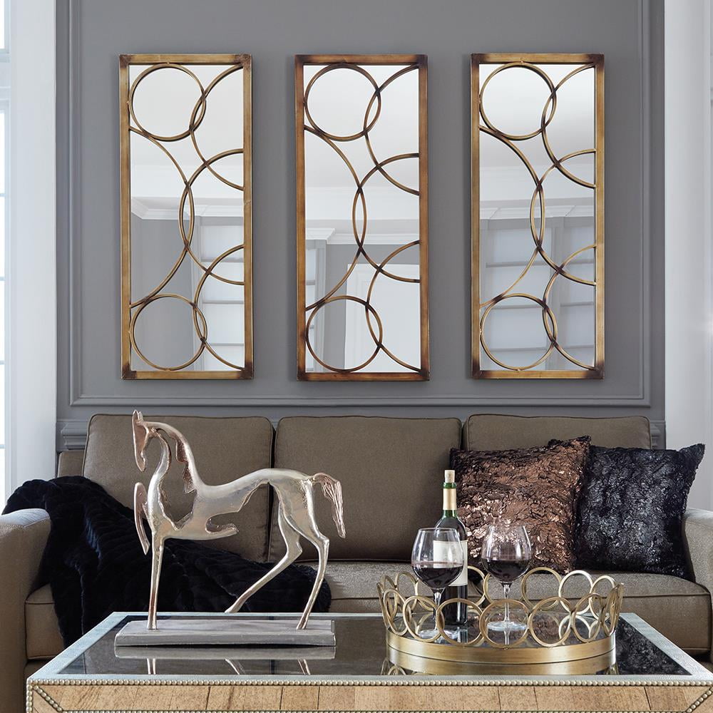 Tyler Dillon Rectangular Metal Framed Bronze Wall Mirror with Circular Overlays - Brushed Bronze