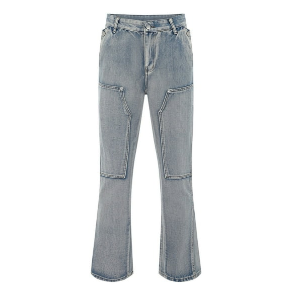 QHFBli Jeans Cargo Coupe Décontractée pour Hommes pour Travail & Extérieur Style Patchwork Fermeture Éclair Pantalon en Denim Lavé pour Hommes Design Contemporain Mode Urbaine Confortable Bleu P