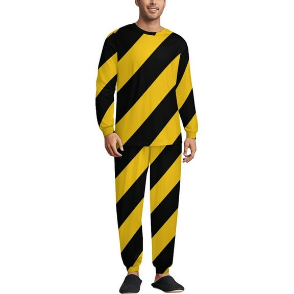Yellow Black Strip Men's Pajama Set Sleepwear Pjs Lightweight Long Sleeve Crewneck Shirts and Bottoms Soft Comfy Sleep Sets XS