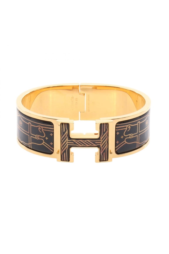 Pre-Owned Hermes HERMES Clic Clac H Bangle Accessory GP (Gold Plated) Women's Black/Gold Tone