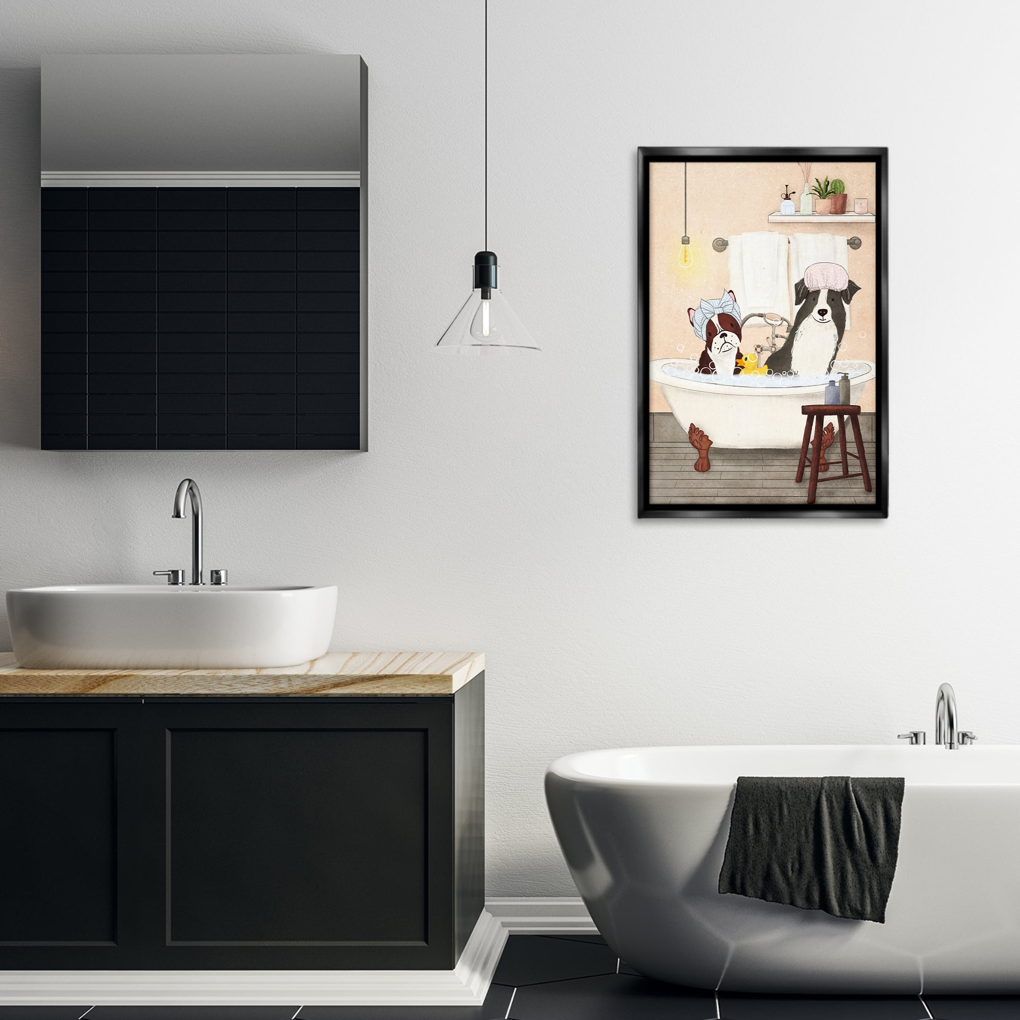 Stupell Industries Doggie Bath Time Typography Painting Black Floater Framed Canvas Art Print Wall Art, 21 x 31