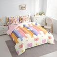 thumbnail image 3 of Feelyou Colorful Stripes Lines Bedding Comforter Set 7pcs, Cartoon Stars Love Heart King Bedding Sets, Kids Teens Boys Girls Reversible Bed Sheets, Lightweight Room Decor, 3 of 7