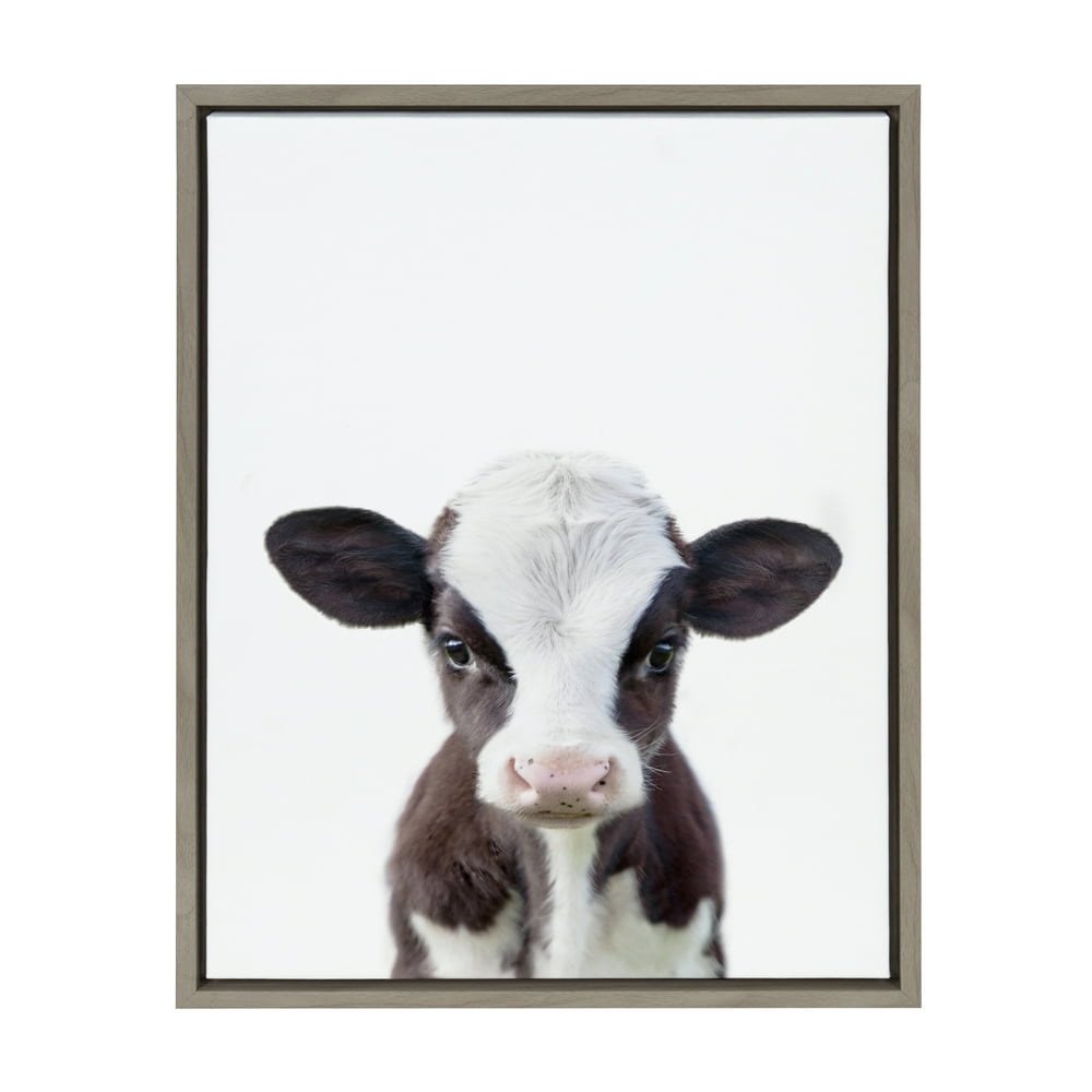 DesignOvation Sylvie Baby Cow Portrait Framed Canvas Wall Art By Amy