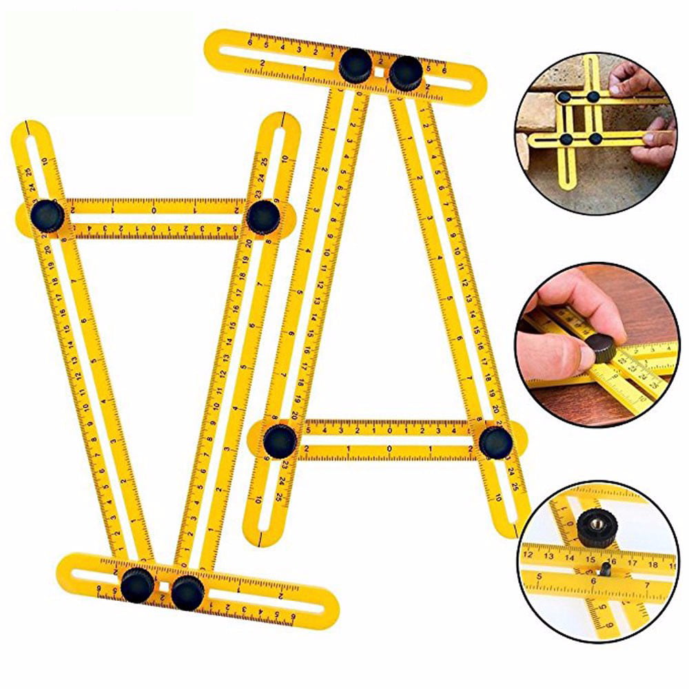 KDOAE Angle Ruler Multifunctional Folding Ruler Plastic/Stainless Steel Movable Four-Side Parallel Ruler Multi-Angle Ruler for Carpenter Color : Yellow, Size : One Size