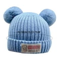 thumbnail image 2 of Infant Toddler Hat Soft Warm Hat Solid Color Winter Double Pom Wool Knitted Cap for 3-30 Months Old Kids, 2 of 9