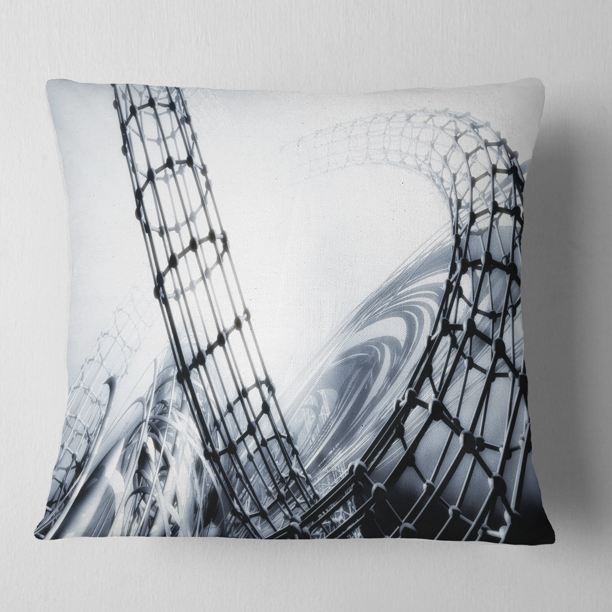 Designart Fractal 3D Black White Design - Contemporary Throw Pillow - 18x18