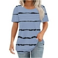thumbnail image 1 of Plebaso Chemises à Manches Courtes Rayées pour Femmes Col Rond Tunique Plissée Blouses d'Été Décontractées Amples, 1 of 5