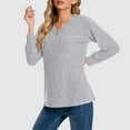 thumbnail image 2 of Yangnuo Womens V-neck Sweaters Womens Comfy Trendy Sweaters Women's Long Sleeved V-neck Groove Brushed Pullover Sweater, 2 of 5