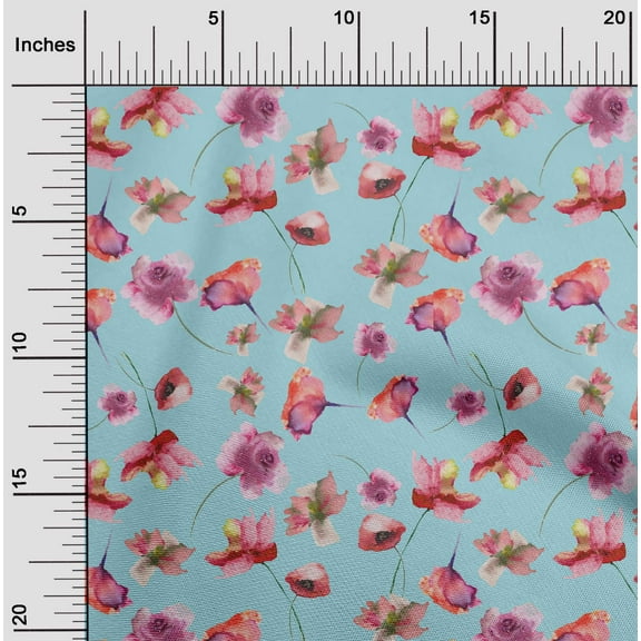 oneOone Cotton Jersey Sky Blue Fabric Flower Watercolor Diy Clothing Quilting Fabric Print Fabric By Yard 58 Inch Wide